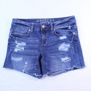 AEROPOSTALE DENIM‎ SHORTS WOMEN'S SIZE 2 DISTRESSED BLUE JEAN DENIM MEDIUM WASH